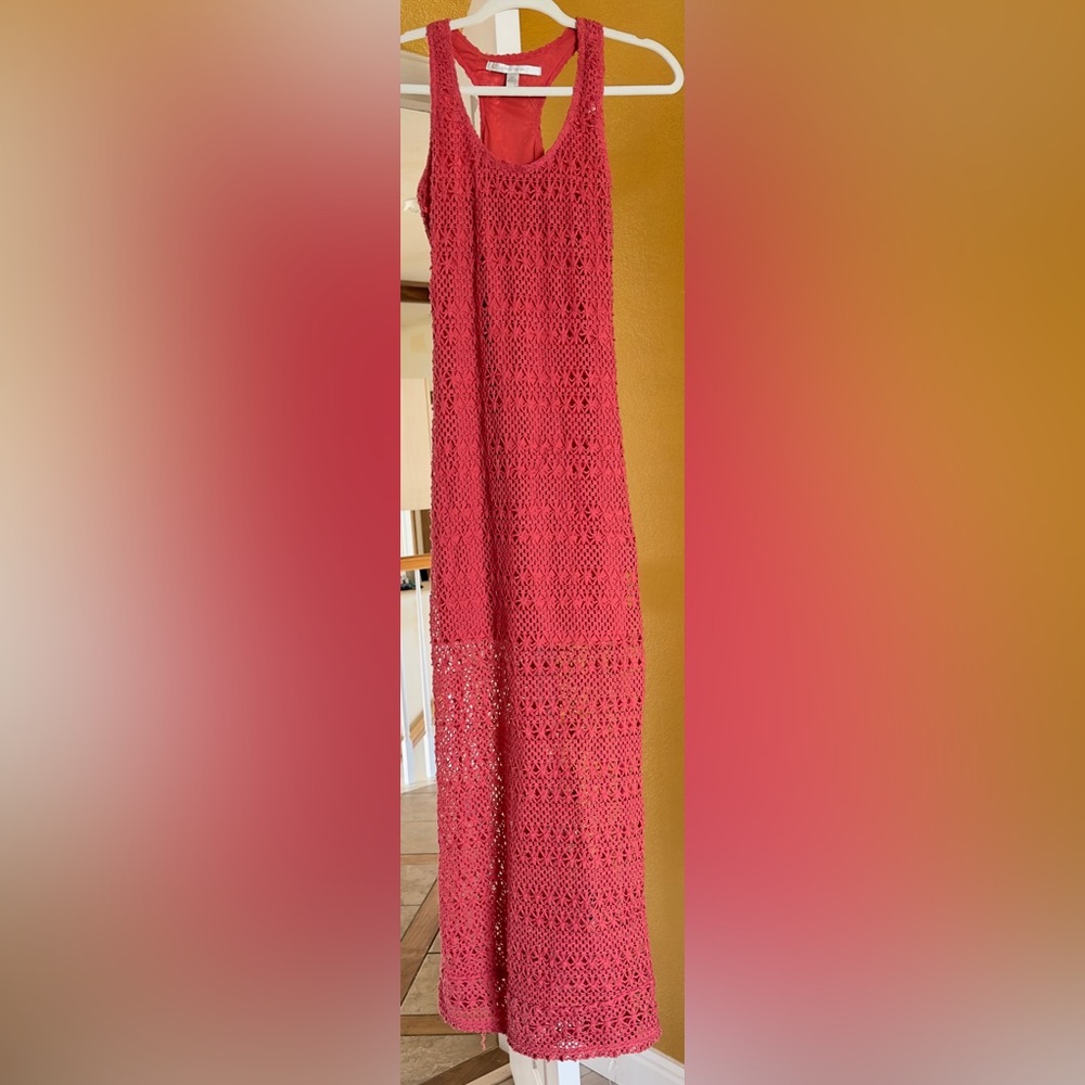 LC Lauren Conrad Coral Floral Fish Knit Maxi Dress Women Size XS Crew Neck. NEW